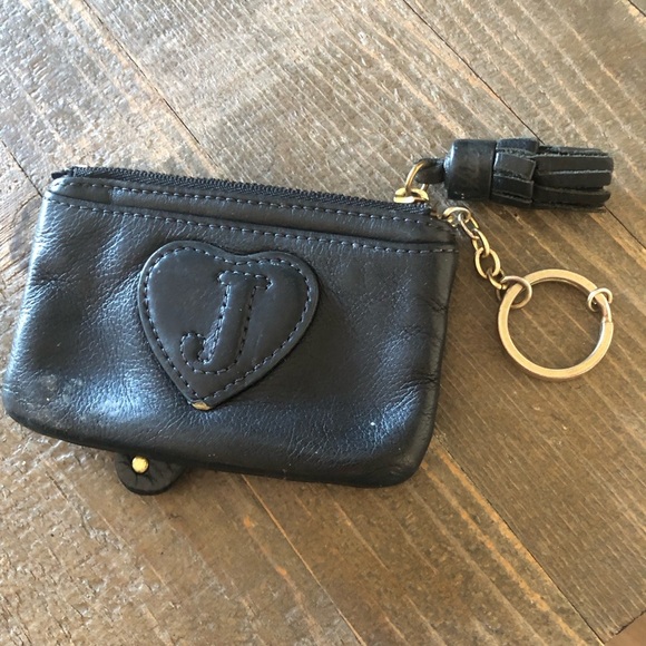 Juicy Couture Black Coin Purse with Brass Emblem & Black Tassel Leather 3"x4.75" - Picture 5 of 9